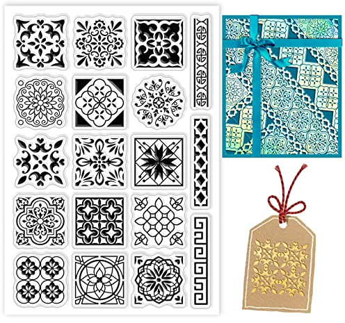BENECREAT Hintergrund Klare Stempel Mandala Geometri Blumen Bordürenmuster PVC Silikonstempel Für DIY Scrapbooking, Fotoalbum Dekorativ, Karten Machen, 16x11 cm