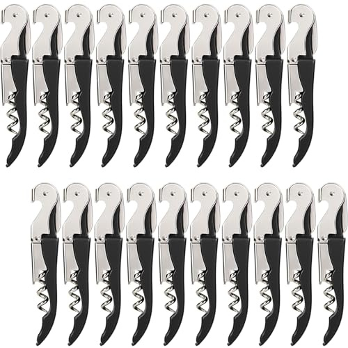 HYZ Wine Opener Bulk 20-Pack for Bartender, Professional Waiter Corkscrew Wine Key for Servers & Restaurant, Double Hinged Wine Bottle Opener with Foil Cutter, Commercial Bulk Set, (Black)