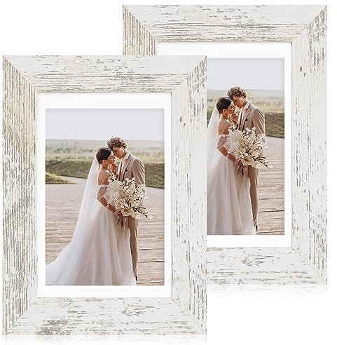 Hongkee 5x7 Picture Frame Set of 2, Real Glass and Wood Frame for Mat 4x6