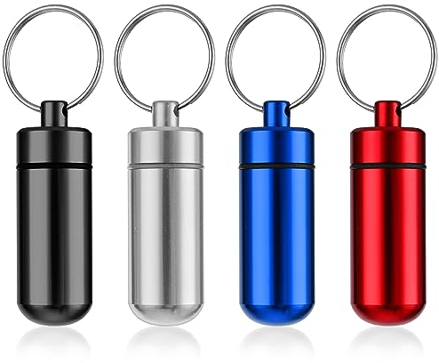 WLLHYF Pillendosen mit Schlüsselanhänger, klein, tragbar, für Reisen, Pillen-Organizer, Mini-Vitamin-Organizer, wasserdicht, für Reisen, Outdoor, Camping, 4 Stück