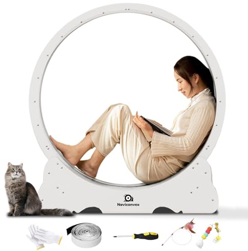 Naviconvex Katzenlaufrad XL Durchmesser 113cm Groß laufrad Katze Super Leise Katzen Laufrad mit abnehmbarem Teppich und Katzenangel zum Laufen/Gehen/Trainierenfür, geeignet die meisten Katzen