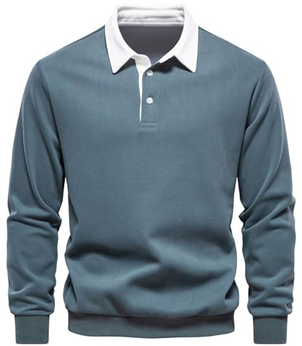 MakingDa Sweat Homme Col Polo Manches Longues Chaud Pullover Sweatshirt Hiver Thermique Couleur Unie Coton Pull Top Casual Travail Sport Pull-Over Classiques sans Capuche Sweat-Shirt Vert Gazon M