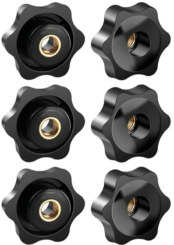 FOMGIIN 6 Tornillos de Estrella M6, Tornillos de Mariposa de 32 mm de Diámetro Exterior, Tuercas de Perilla Palomilla de Sujeción Estrella, Rosca Tornillo de Mariposa Negros, Tuercas de Mariposa
