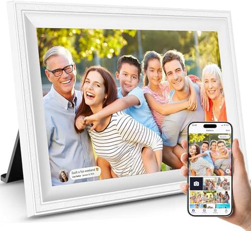 Smart White Digital Picture Frame WiFi Send Photos from Your Phone 16GB Storage 10.1inch 1280x800 IPS Touch Screen Digital Photo Frame Auto-Rotate Wall Mountable Photo Picture Frame Digital