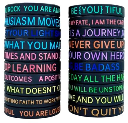 20 Stück Inspirierendes Silikonarmband, Motivierende Silikon Armbänder, Motivations-Armbänder, Silicone Inspirational Bracelets, Motivationsarmbänder Silikonarmband für Studenten Party (Schwarz)