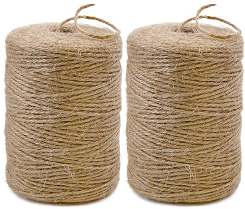 PerkDecor 2Pack 2mm Natural Jute Twine String 1600 Feet Long Twine String for Crafting Gardening Gift Wrapping Macrame DIY Home Decor (Brown-800Feet/Roll)