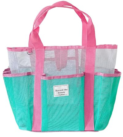 Genérico Mesh Strand - Axelväska | Stor kapacitet Mesh Återanvändbar Strand Play | Bagagenät för Kvinnor För Resor För Utomhus Kryssning Camping Sen, Rosa bärhandtag, Consulte la descripción