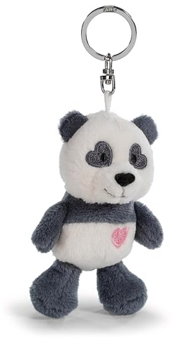 NICI 62606 Porte-clés avec Peluche au Motif de Panda Love avec cœur, 10 cm, Noir, fidèle Compagnon pour Sac à Dos ou Autre Sac, pour Petits et Grands
