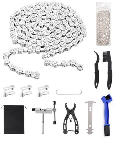 6 7 8 Speed Mountain Road Bike Chain 116 Links and Bicycle Chains Removal Tool, Chain Cleaner Brush 3 Pairs Quick Link Splitter Breaker Plier Wear Checker Repair Kit for MTB Bikes Racing Cycling