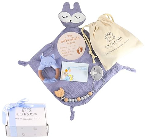 GIFTKA Muslin Lovey for Baby Boy – Soft Muslin Baby Security Blanket with Teether & Pacifier Holder, Breathable Cotton Baby Lovey Comfort Blanket for Newborn Boys, Grey