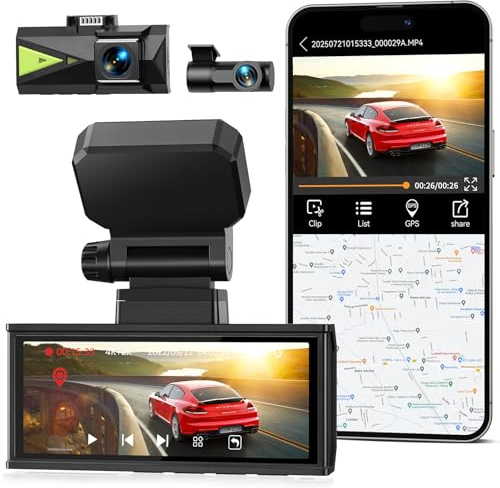 Dashcam Auto Vorne Hinten 4K + 2K, 5GHz WiFi & GPS Dash Cam, Dual Dasch Cam Auto mit 3.16 Zoll Touchscreen, Nachtsicht, 170°Weitwinkel, WDR, G-Sensor und Loop-Aufnahme
