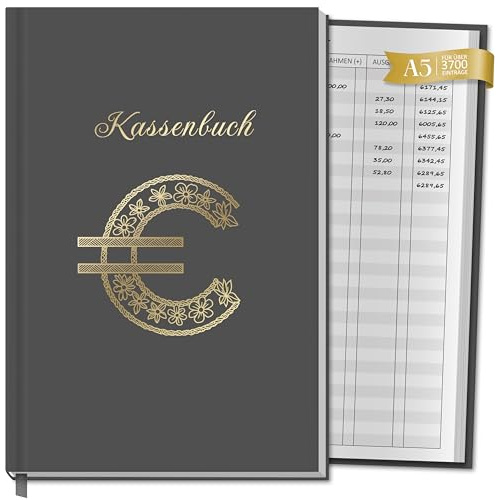 BIROYAL Kassenbuch, Kassenbuch Kleinunternehmer mit Standardisiertem Buchhaltungslayout - 120g Dickes Papier, Hardcover A5, Über 3700 Einträge, Langfristige Sicherung von Finanzaufzeichnungen