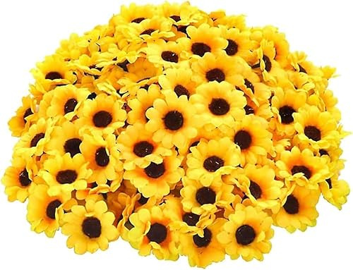 GOUDOGEDC 100Pcs Yellow Artificial Flower Heads Mini Fake Sunflower Decorative Fabric Flowers Craft Floral Embellishments for Wreaths Wedding Artificial Flowers