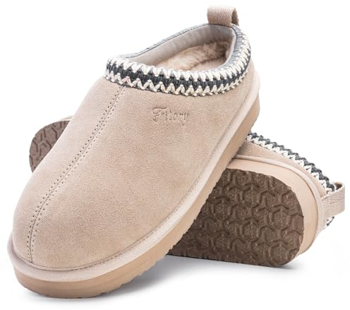 FITORY Women's Suede Slipper | Flat Short Mini Boots with Fur Fleece | Winter Casual Comfort Shoes Grey Size 5