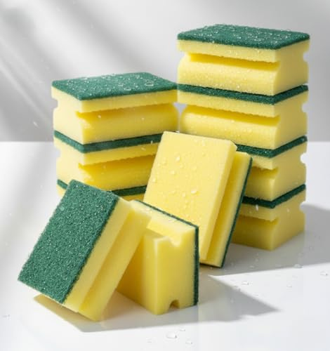 Kitchen Cleaning Sponge – Dual-Sided Dishwashing Sponges with Non-Woven Scrubber, Heavy Duty Cleaning for Pots, Pans & Surfaces, Rich Foam, 8 Pack