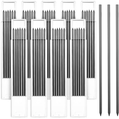 54 Pcs Mine Crayon Chantier, 2,8 mm Recharges de Mine de Crayon de Chantier, Recharges interchangeables pour crayons à graphite, construction et de travail du bois (noir)
