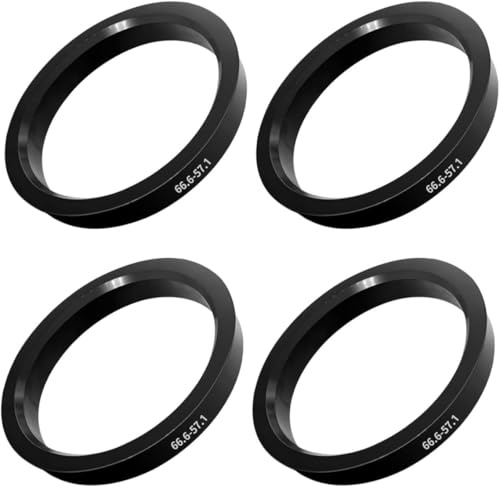 Leiwee Anelli di Centraggio Cerchi, 4 Pezzi Riduzione 66.6mm a 57.1mm in ABS, Perno Centraggio per Cerchi in Lega, Elimina Vibrazioni e Gioco Mozzo, per Montaggio Cerchi Non Originali (Nero)