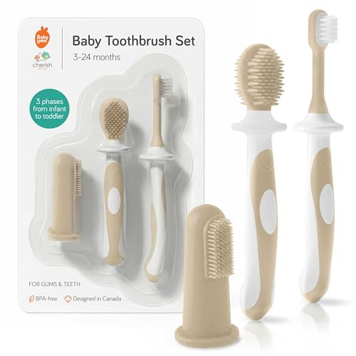 Cherish Baby Care Baby Tandborstset 0-2 år - Silikon (sand) | Prisbelönt: BPA-fri, säkerhetstestad silikon spädbarn tandborstset för spädbarn 6 till 24 månader.