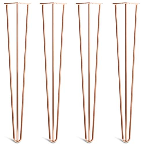 The Hairpin Leg Co. 4X Haarnadel-Tischbeine: Doppel-Schweiß Stahl, Schrauben, Anleitung, Schutzfüße. Klassischer 10mm 3 Stangen Stil. 71cm Kupfer