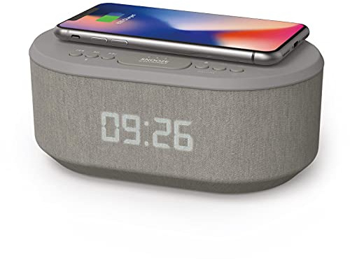 i box Dawn FM Radio, Bluetooth Wireless Speaker, Fast Charging, Clock Radio, LED Display, USB Charger, Dimmable Night Light, Alarm Clock Feature, Wireless Charger, Digital Clock, Dual Alarm (Grey)