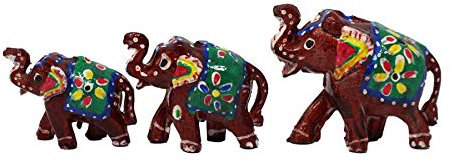 Thorness Conjunto de 3 Elefantes de pie Libre roja de la Mano Adornos Pintados