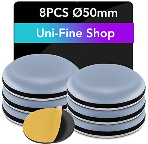 Uni-Fine 8pcs 50 mm (Rond) Patins en Teflon pour Meubles, Patins glisseurs pour Meubles - Planeur PTFE Patins pour Meubles en Téflon Auto-adhésif Patins de Meuble pour Chaise Canapé Bureau Table