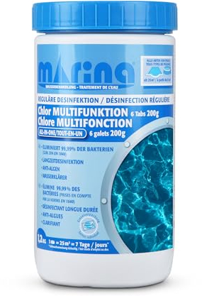 Marina Chlor Multitabs 200g - Pool Tabletten - 12 STK. Chlortabletten Multifunktion 5 in 1 - für sauberes und hygienisches Poolwasser - (1,2kg - 6kg) - Langzeit Chlor