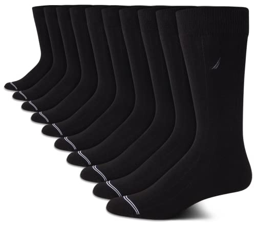 Nautica Mens Dress Socks - 10 Pack Breathable Stretch Crew Socks for Men for Work Business and Formal Wear (Sizes: 6-12.5), Size 6-12.5, Black Logo