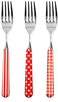 Home Provence Set 6 Forchette Tavola in Acciaio Inox, Decoro Rosso