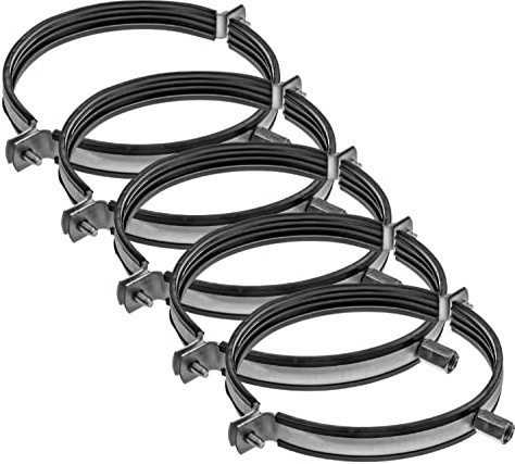 Vent Systems 8 Inch Pipe Clamp – 5 Pack – Heavy-Duty Galvanized Steel Duct Clamps with Rubber Lining for Noise Reduction – Adjustable HVAC Ventilation Pipe Hanger Brackets for Wall or Ceiling Mount