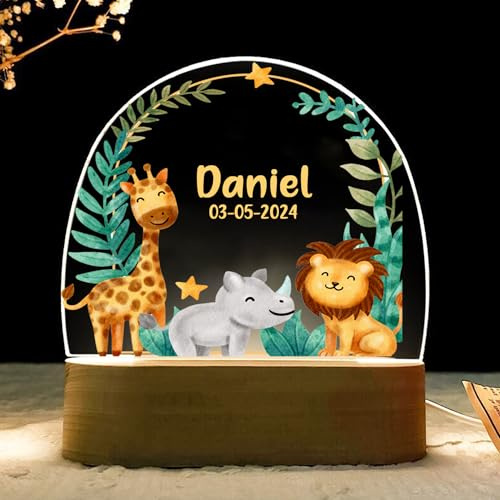 Lampara infantil - Bebe recien nacido niños - Luz noche quitamiedos personalizada nocturna regalo niño regalos bebes nacidos originales para con nombre bautizo cumpleaños años 1 2 3 (ANIMALES-2)