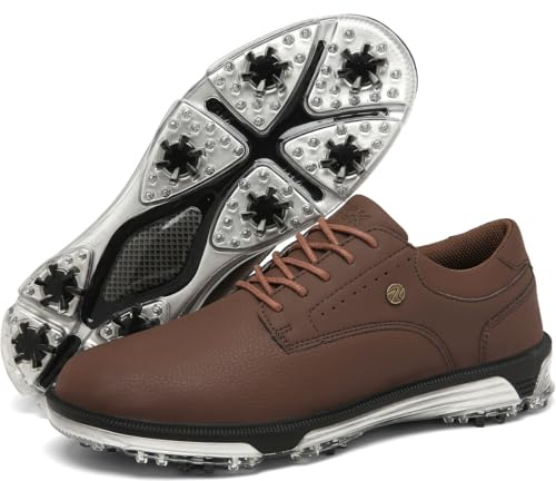 ULTIANT Mens Golf Shoes Traditions Spikeless Size 7.5-14(Brown,46)