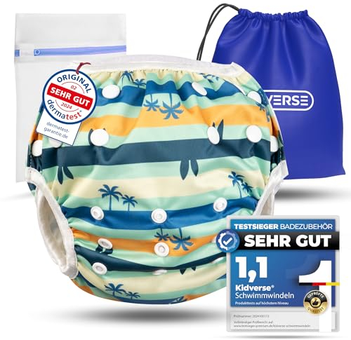 KIDVERSE Schwimmwindel Baby Badehose 0-3 Jahre - Hautfreundliche Schwimmwindeln wiederverwendbar & saugstark - Größenverstellbare Badewindel Baby Schwimmhose inklusive Tragetasche & Wäschenetz