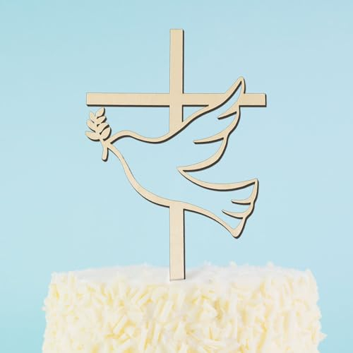 COLOFALLA Kommunion Cake Topper Taube Kreuz Cake Topper Konfirmation Kuchen Topper Firmung Torten Topper Kuchen Deko Party Dekoration für Junge Mädchen