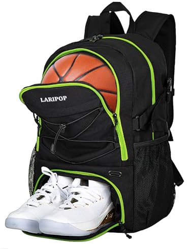 LARIPOP Basketball Bag for Youth & Adults, Durable Sports Backpack with Separate Ball & Ventilated Shoe Compartment, Waterproof Gym Equipment Bag for Soccer, Volleyball, Gym, Travel & Outdoor Training