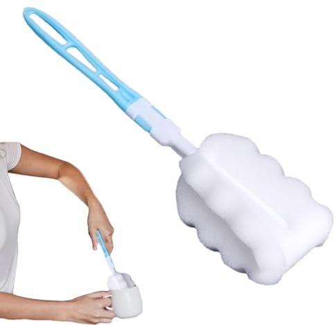 Limpiador de botellas de esponja | Cepillo de esponja para platos con asa, cabezal giratorio de 360°, cepillo para botellas, vasos, ollas, vasos de café, copas de vino y botellas