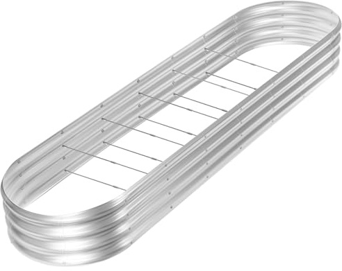 Land Guard 8ft Galvanized Raised Garden Bed Kit, Raised Garden Boxes Outdoor, Oval Metal Raised Garden Beds for Vegetables, Silver,108 Gallon Capacity(with 10 Connecting rods)