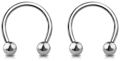 Jewel Barrel 2pcs Horseshoe Piercing Bars 16G Circular Barbell for Nose, Septum, Tragus, Helix, Lip Ear Ring Piercings Hoop Jewellery 6mm 8mm 10mm 12mm with Balls Pair (Silver, 8)