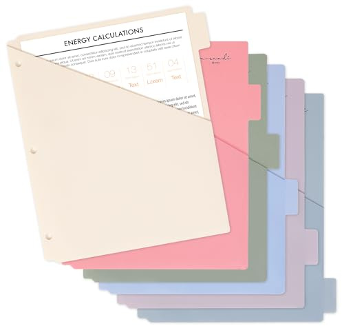 H4D 6-Tab Dividers for 3 Ring Binder, Plastic Dividers with Two Pockets, Letter Size, Pastel Colors, 1 Set