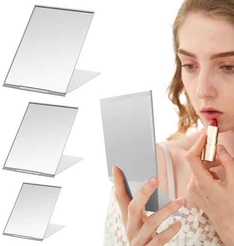 Scettar Make Up Spiegel, 3-teiliges Set Taschenspiegel Klappbar, Aluminium Ultradünn Und Langlebig Schminkspiegel Klein, Geeignet Für Zuhause, Reisen, Camping, Büro, Schule (Groß, Mittel, Klein)