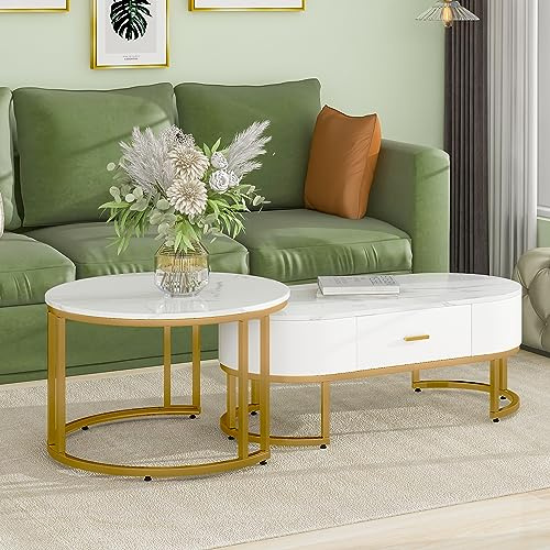 Doyisy Couchtische 2-teilig Tischgestell Metall Gold, Edle Wohnzimmertische, Moderne Satztische