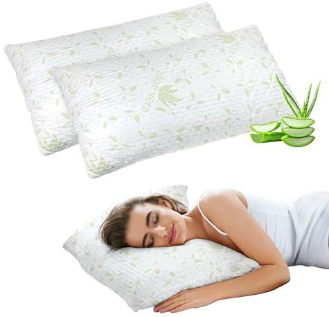 IlGruppone Coppia Guanciali Aloe Vera Fiocco Memory 50x80 Cm Cuscini Saponetta Anatomici Lavabili In Lavatrice Cuscino Letto Traspirante Anallergico A Memoria Contro Dolori Collo Cervicale