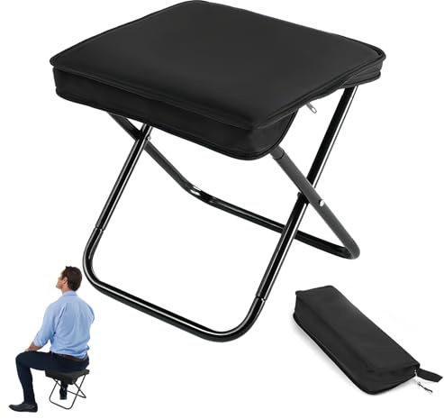 ORARTMM Black Garden Stool for Gardening, Folding Stool, Foldable up to 150 kg, Aluminium Tripod with Carry Bag, Lightweight & Portable Folding Chair for Camping, Fishing, Beach, BBQ & Outdoor