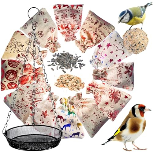 Calendrier de l’Avent pour Oiseaux du Jardin – 24 friandises Naturelles ANI’Nat sans Filet – Graines, céréales, Insectes, Boules de Graisse – Nourriture hivernale variée – avec mangeoire à Suspendre.