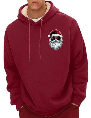 Fleecefodrad julhuvtröja, varm tomte tryck pullover sweatshirt med dragskohuva, mjuk mysig jultröja med ficka, rolig festlig huvtröja för presentutbyte, pubkvällar eller vinterevenemang