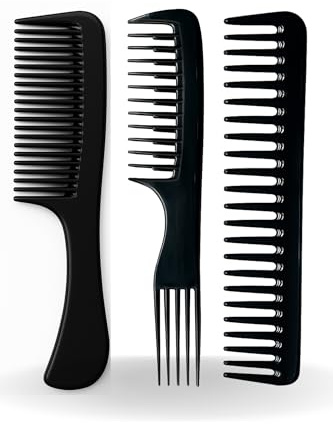 3 Peine pelo rizado Hombre Mujer - Peine Rizos - Peine Antitirones Puas Anchas Color Negro– Peines para rizos – Peluqueria Profesional - Hecho en España