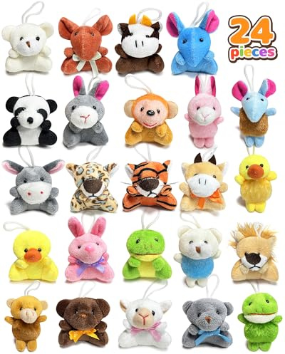 24 Pack Mini Stuffed Animals, Small Plush Keychain Party Favors for Kids 3-5, 4-8, 8-12, Bulk Treasure Box Toys for Classroom Prizes, School Gifts, Easter Basket Egg Goodie Bags Stuffers