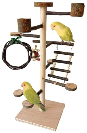 Bomefoi Parque de Aves para Jugar - Accesorios De Madera para Jaulas De Aves Y Pájaros - Percha de Madera para Periquitos - para Hogar Cotorras Cacatúas Agapornis y Periquitos