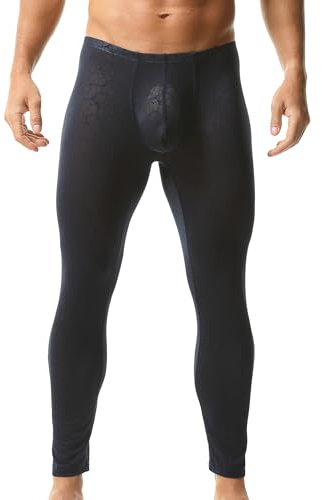 YOOBNG Mens Activewear Leggings See Through Long Solid Tight Pants Lace Leggings Yoga Pants Navy