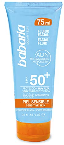 Babaria - Fluido Crema Solar Facial 50 Para Pieles Sensibles | Protector Solar de Cara Con Aloe Vera |Crema Hidratante con Protección Solar Mujer Y Hombre Anti Polución | Biodegradable